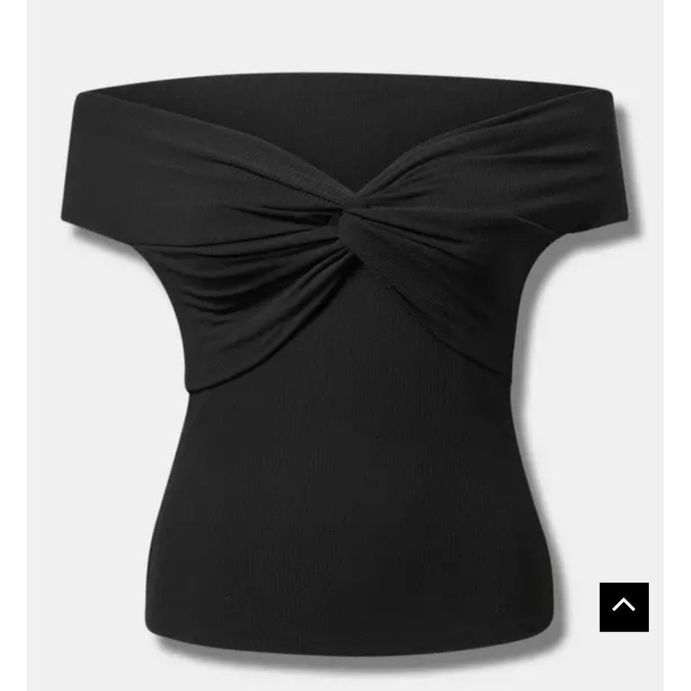 NWT Torrid Super Soft Rib Off Shoulder Twist Top Black Size 0 Large 12 Stretch